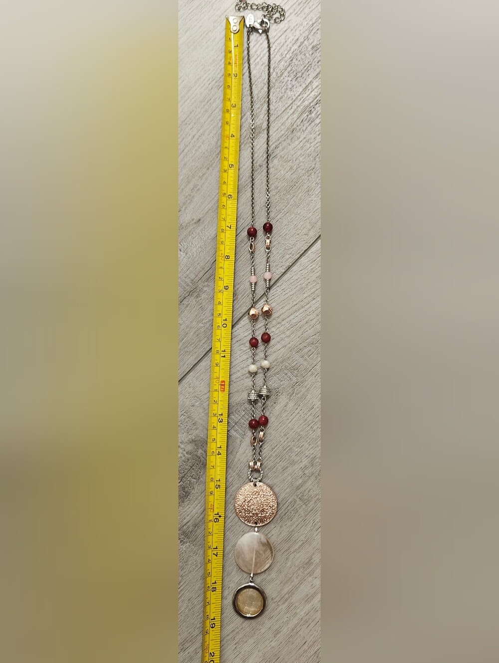 CHICO'S MEDALLION SILVER-TONE ROSE GOLD GLASS BEADS  BOHEMIAN LONG NECKLACE - Picture 15 of 16